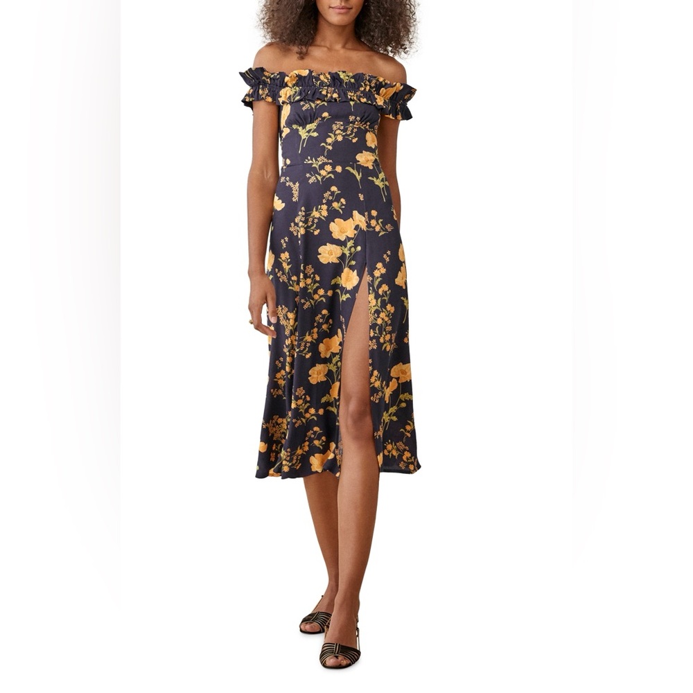 Reformation Off the Shoulder Floral Midi Dress